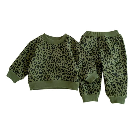 

Lovskoo 6M-3T Toddler Baby Boys Girls Fall Outfits Cute Leopard Print Long Sleeve Pull On Sweatshirt Elastic Waist Pants 2Pcs Baby Clothes Set Olive Green