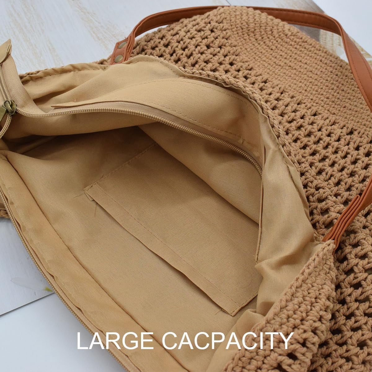 CAILDANL Boho Crochet Summer Handbag Handmade Cotton Rope Knit Shoulder Bags for Women Bohemia Tote for Travel