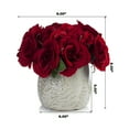 thumbnail image 4 of Enova Home Artificial Velvet Roses Faux Silk Flowers in Round Tapered Ceramic Pot for Home Office Wedding Decoration (Red), 4 of 4