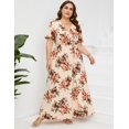 thumbnail image 6 of Large Size Women's Summer Floral Dress Wrap V Neck Short Sleeve Ruffle A-Line Flowy Maxi Wedding Guest Dresses, 6 of 8