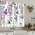 thumbnail image 3 of Purple Butterfly Kitchen Curtains Rod Pocket Farmhouse Floral Lavender Lilac Spring Summer Leaves Small Short Cafe Curtains Girly Window Treatment Drapes Home Decor(27.5W X 39L Inch 2 Panels), 3 of 6