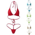 thumbnail image 5 of HEVIRGO 2Pcs Lady Solid Color Halter Mini Bra G-String Bikini Set Swimwear Swimsuit, 5 of 10