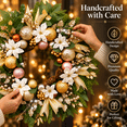 thumbnail image 6 of 24 Inch Christmas Wreath for Front Door, Artificial Holiday Wreath with White Flowers, Gold Ornaments, Pinecones and Berries, 6 of 8