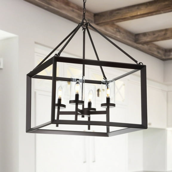 JONATHAN Y Anna 21" 4-light Metal/Glass LED Pendant, Oil Rubbed Bronze