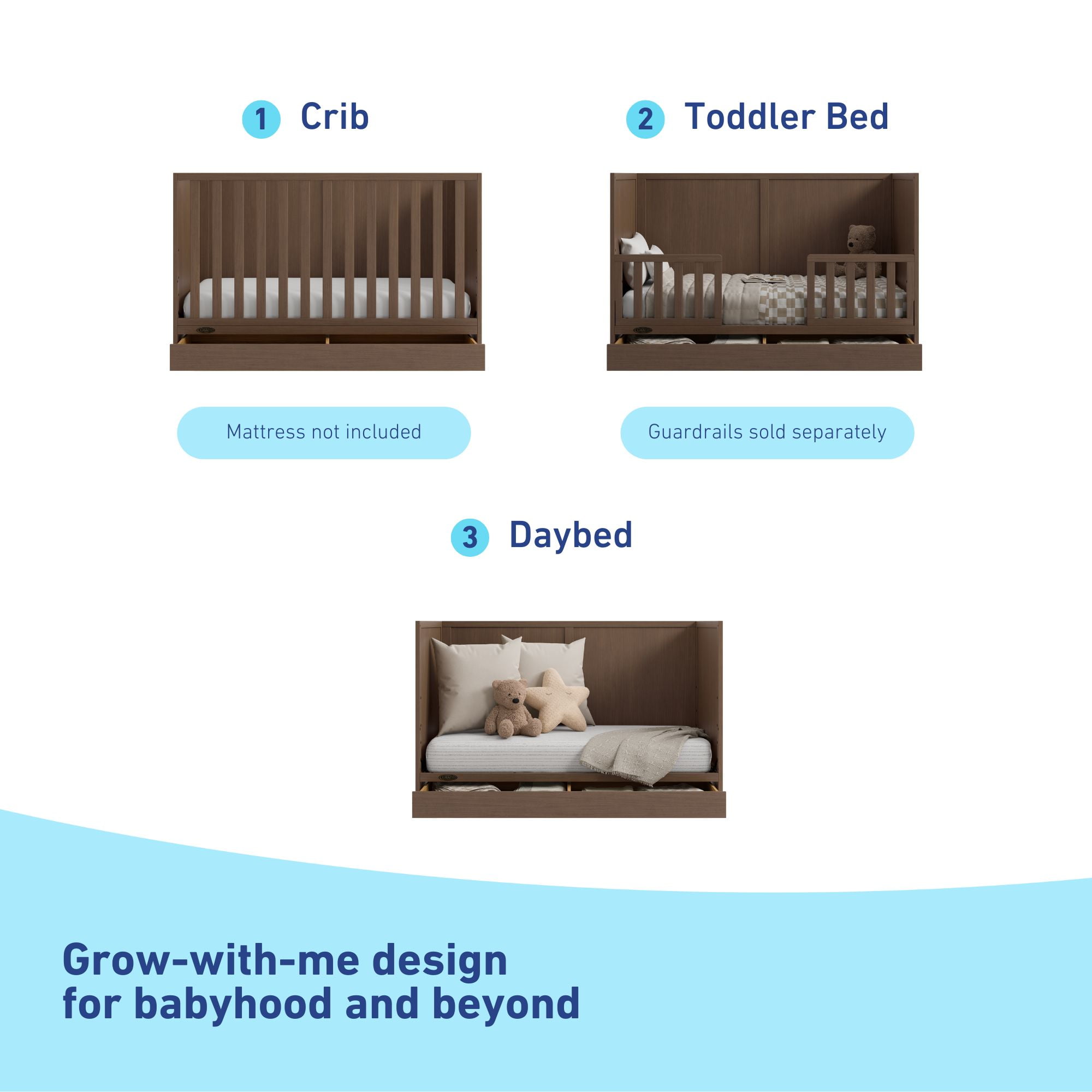 Graco Theo 3-in-1 Convertible Baby Crib with Drawer, Hazelnut