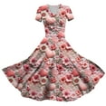 thumbnail image 2 of LWavelet 2026 Valentine's Romantic Crochet Heart Floral Dress Women, V-neck Short Sleeve Fitted Waist Flared Casual Sundresses Pink M, 2 of 4