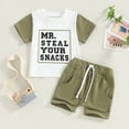 thumbnail image 2 of Okbabeha Toddler Baby Boy Summer Clothes Mr. Steal Your Snacks Short Sleeve T-shirt Top Shorts 2Pcs Outfit, 2 of 7