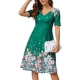 thumbnail image 2 of QUNYINEY Long Womens Dress Summer Floral Flowy Short Sleeve A Line Dress Vacation Slim Fit V Neck Beach Casual Dresses, 2 of 5
