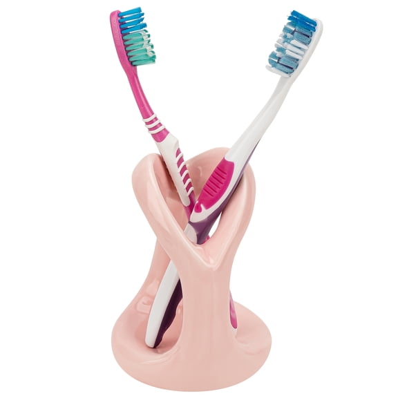 Linkidea Countertop Manual Toothbrush Holder for Bathroom, Unique Ceramic Vanity Organizer Stand Compatible with Oral-B CrossAction, Colgate Extra Clean, Reach Essentials Toothbrush (Pink)
