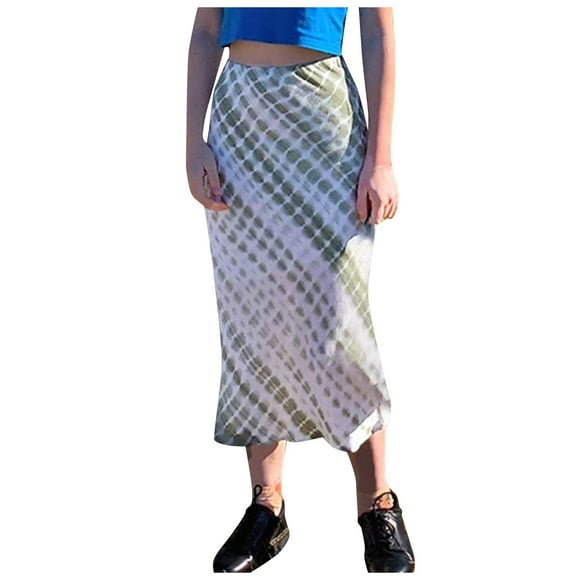 Women Fashion High Waist Temperament Slim Print Mid-length A-line Skirt plus Size Skirts Suits Sewing Patterns for Women plus Size Skirt Plaid School Skater with Suspenders Girls Green M