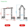 thumbnail image 4 of Tcbosik Metal Garden Arbor with Planter Boxes, 77.5"H Outdoor Lawn Arch for Climbing Plants, Roses, Vines, 68.1" - 94.3" Width Adjustable Wedding Archway Party Decor for Lawn, Patio, Backyard, Black, 4 of 8