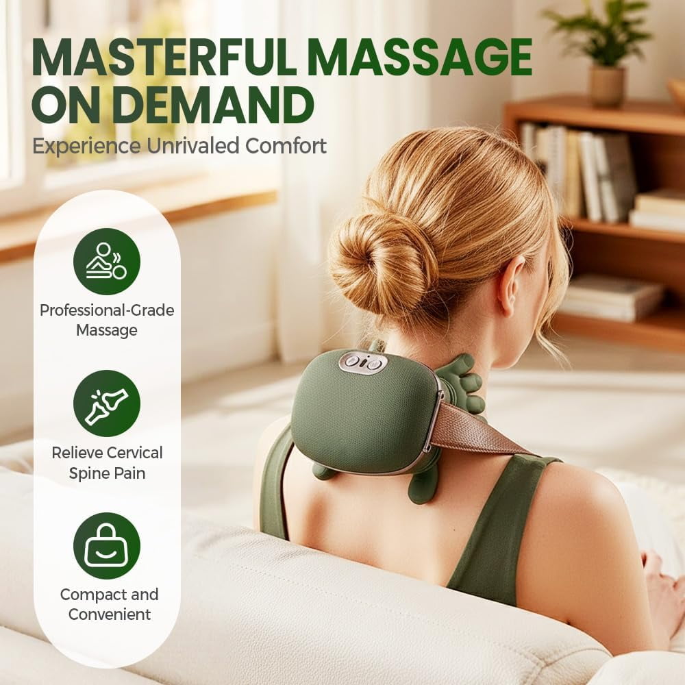 Bionic Hand Heating Neck & Shoulder Massager, Shiatsu Kneading Massage with Adjustable Heat for Home and Office Relaxation