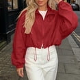 thumbnail image 6 of Husipze Womens Windbreaker Cropped Jackets Lightweight Drawstring Long Sleeve Stand Collar Full Zip Up Hooded Sports Jacket Red XXL, 6 of 8