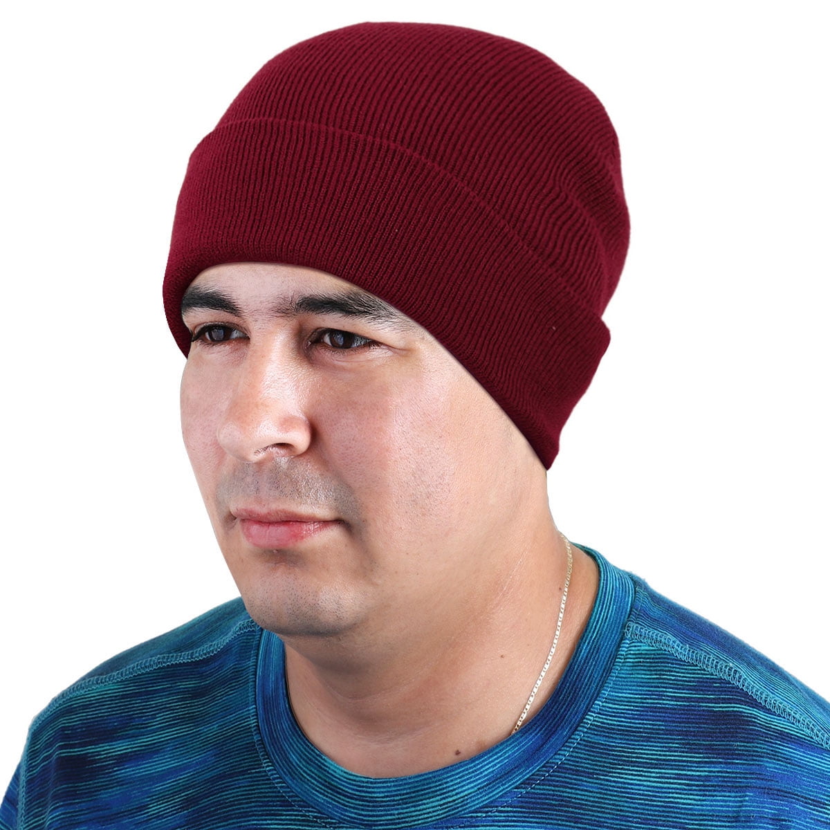 48 Pack Wholesale Winter Beanie Hat Unisex Bulk Skull Knitted Ski Cap For Cold Weather - Burgundy