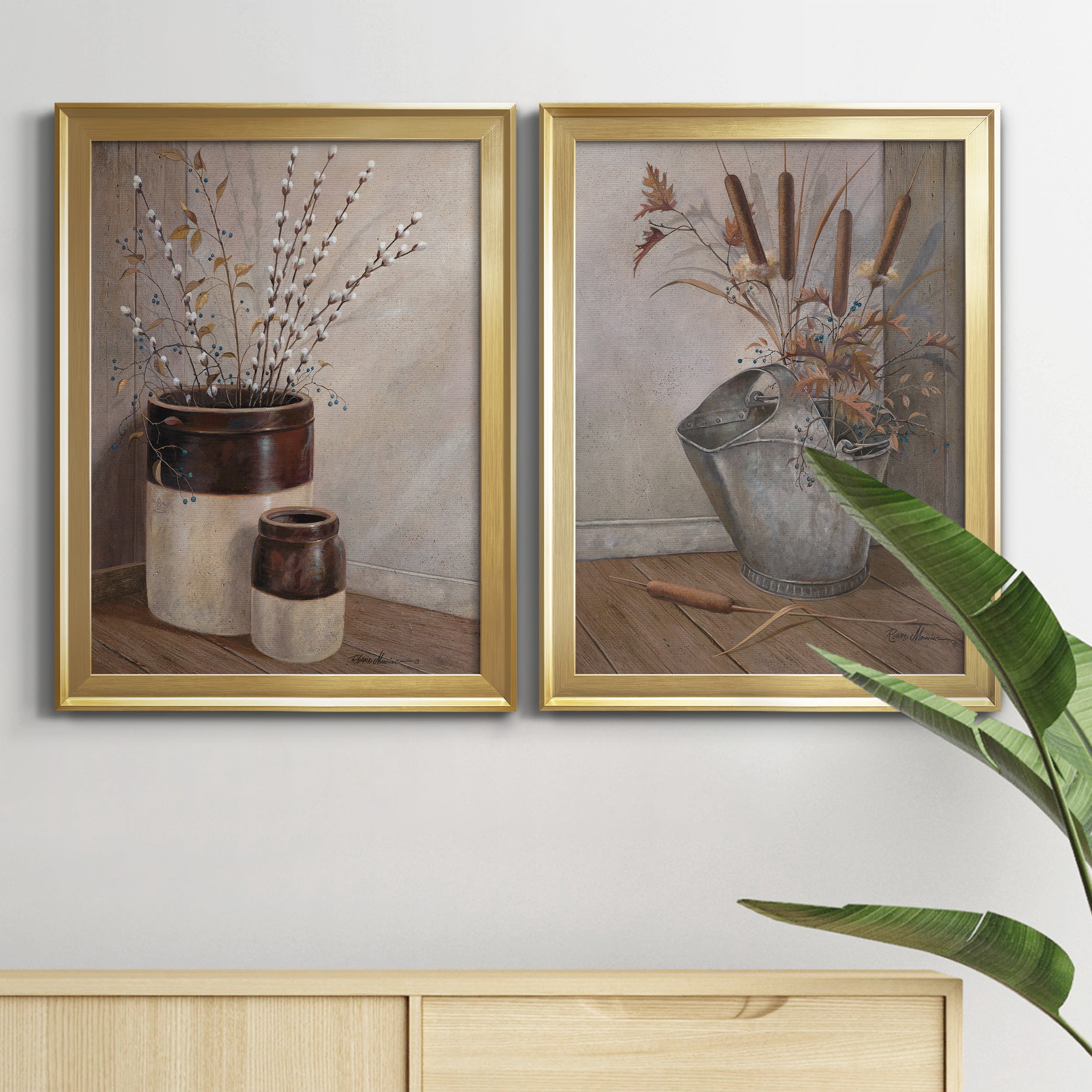 2 Piece Set Pussywillows & Spring Premium Framed Canvas - Ready to Hang - 18.5 x 24.5 Each - Gold Frame
