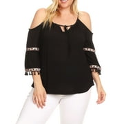 EVOGUES APPAREL eVogues Plus Size Cold Shoulder Bell Sleeve Top Black