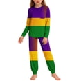 thumbnail image 2 of Conjuntos de blusa y camisa de manga larga con cuello redondo para niños y niñas de 5 a 14 años con estampado y bolsillo. Conjunto de top y pantalón de manga larga., 2 of 9