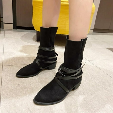 

Njoeus Rain Boots Men Women S Rain Boots Womens Fashion Bandage Solid Boots Women Pointed Toe Midheel Heel Boots Shoes