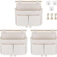 thumbnail image 2 of Pack Of 3 Cotton Linen Hanging Storage Bags Multi Purpose Organizers For Home Bathroom Kitchen Easy Installation-Good, 2 of 2