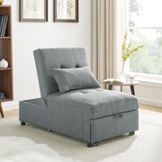4 in 1 Multi-Function Folding Sofa Bed, Convertible Chair & Ottoman Modern Breathable Linen Guest Bed with Adjustable Sleeper for Small Room Apartment (Gray)