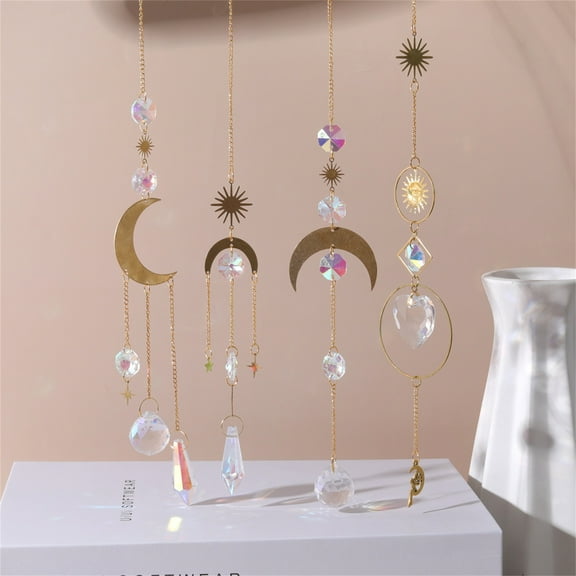 opvise Hanging Ornament Eye-catching Shatterproof Faux Crystal Metallic Star Moon Sun-catcher Ornament Wind Chimes for Home 5