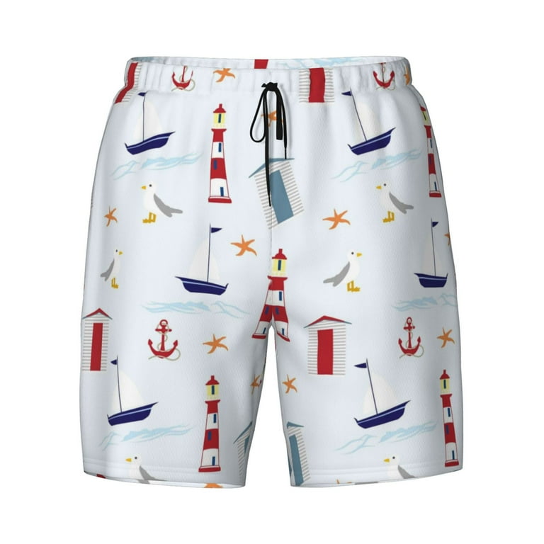 Lsque Mens Swim Trunks Nautical Lighthouse Sailboat Pattern