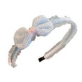 thumbnail image 2 of rygai Lace Trim Heart Decor Shiny Elastic Girls Headband Kids Imitation Pearls Bowknot Decor Hair Hoop Hair Ties,Blue, 2 of 8