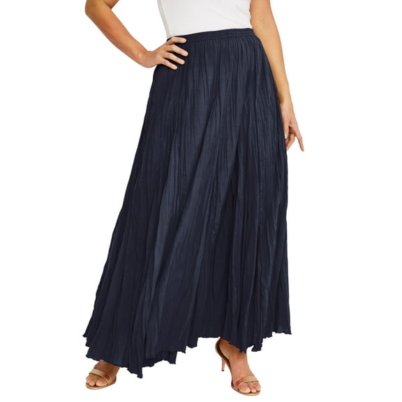 Jessica London Women's Plus Size Elastic Waist Cotton Flowing Maxi Crinkled Skirt