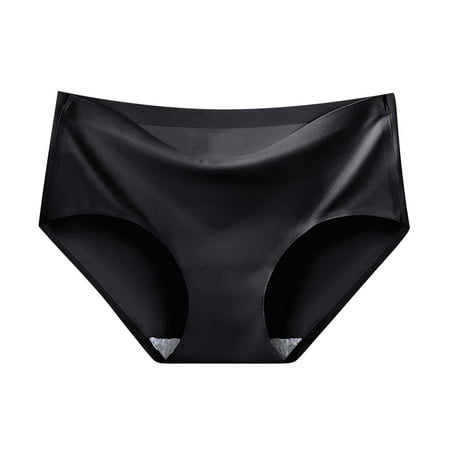 Ashirexll Panties for Women  Ice Silk Seamless Underwear for Women s Summer Thin Cotton Breathable and Sexy Girl Style Mid Waist Triangular Pant Head Black L