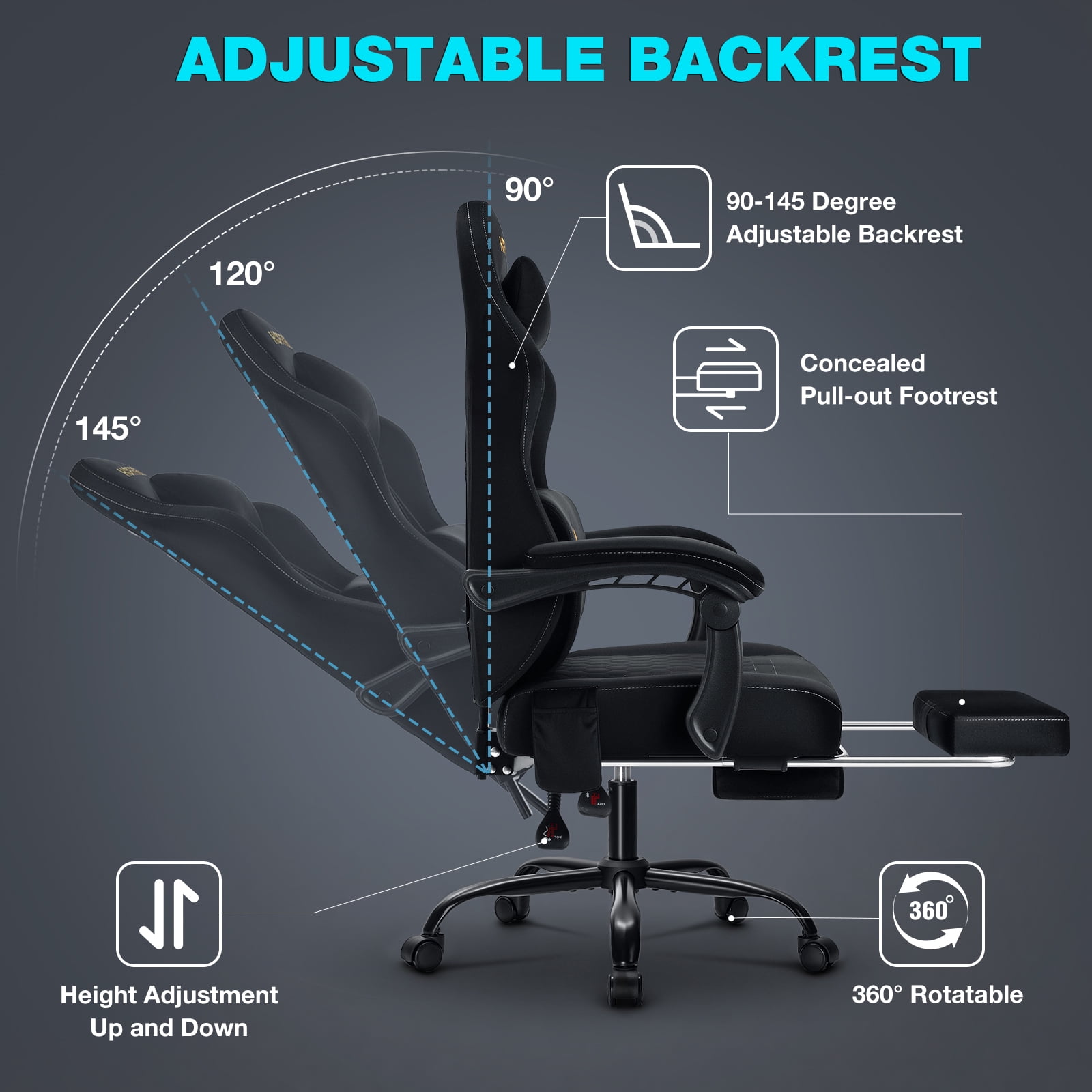 HOFFREE Gaming Chair with Massage and Footrest Skin-friendly Gamer Chairs for Adults Big and Tall Video Game Chair with Headrest and Lumbar Support for Office and Home Black