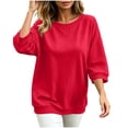 thumbnail image 3 of Fashion Shirts for Women 3/4 Sleeve Fall Oversize Casual Solid Color Loose Blouse Round Neck Blouses Comfortable Top, 3 of 7