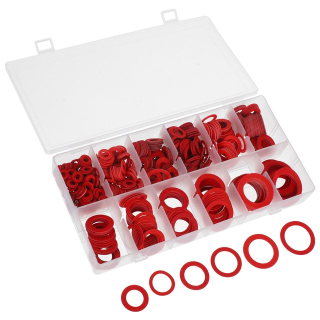 KAKOWELY Assortiment de Rondelles Plates 600 Pcs Kit de Rondelles Isolantes en Papier Acier Forte Étanchéité Assortiment de Rondelles Plates Ensemble de Rondelles en Fibre pour Isolation Petites Rondelles de Différentes Tailles