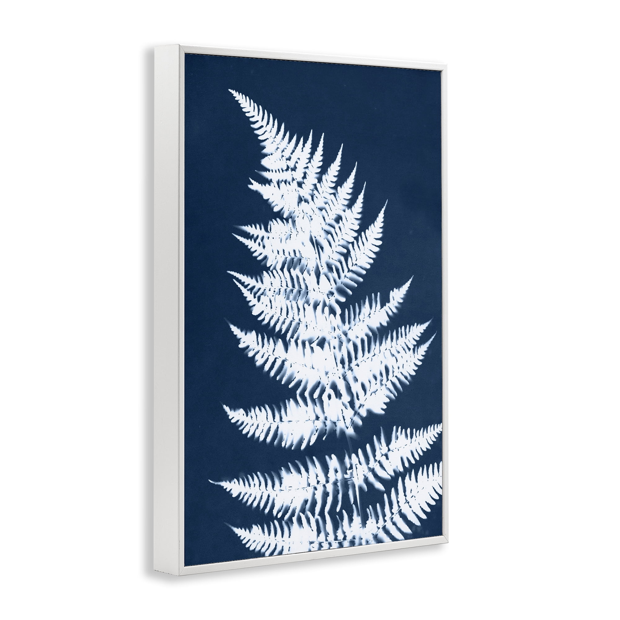 Stupell Industries Blue & White Fern Botanical & Floral Painting White Framed Art Print Wall Art, 12 x 18