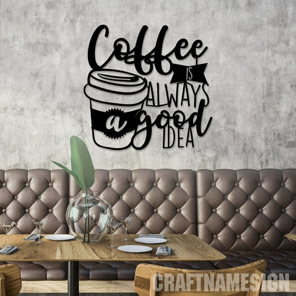 Craftnamesign Coffee Is Always Good Idea Metal Wall Art LED Light, Coffee Lover Gift, Bookworm Gift