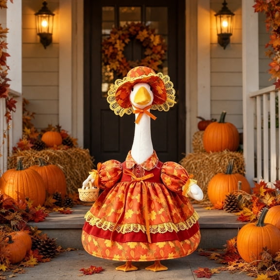 23 Inch Porch Goose Outfits, Fall Maple Leaf Thanksgiving for Porch Goose, Seasonal Outdoor Holiday Decorations, 1 Pack
