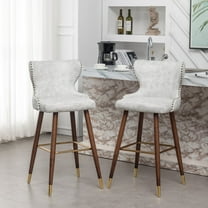 Newboti Nevis Mid-century Modern Faux Leather Tufted Nailhead Trim Barstool Set of 2, Off-White 449467859912341