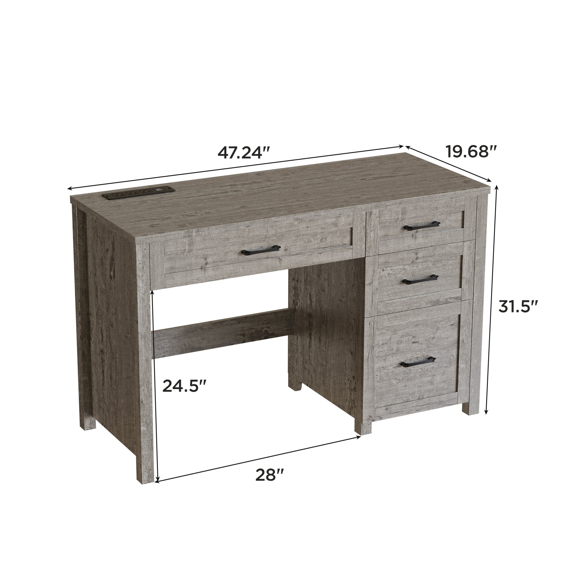 Conate 47" Executive Desk with File Cabinet and Drawers, Home Office Desk with Charging Station and Large Drawer, Workstation Table for Study