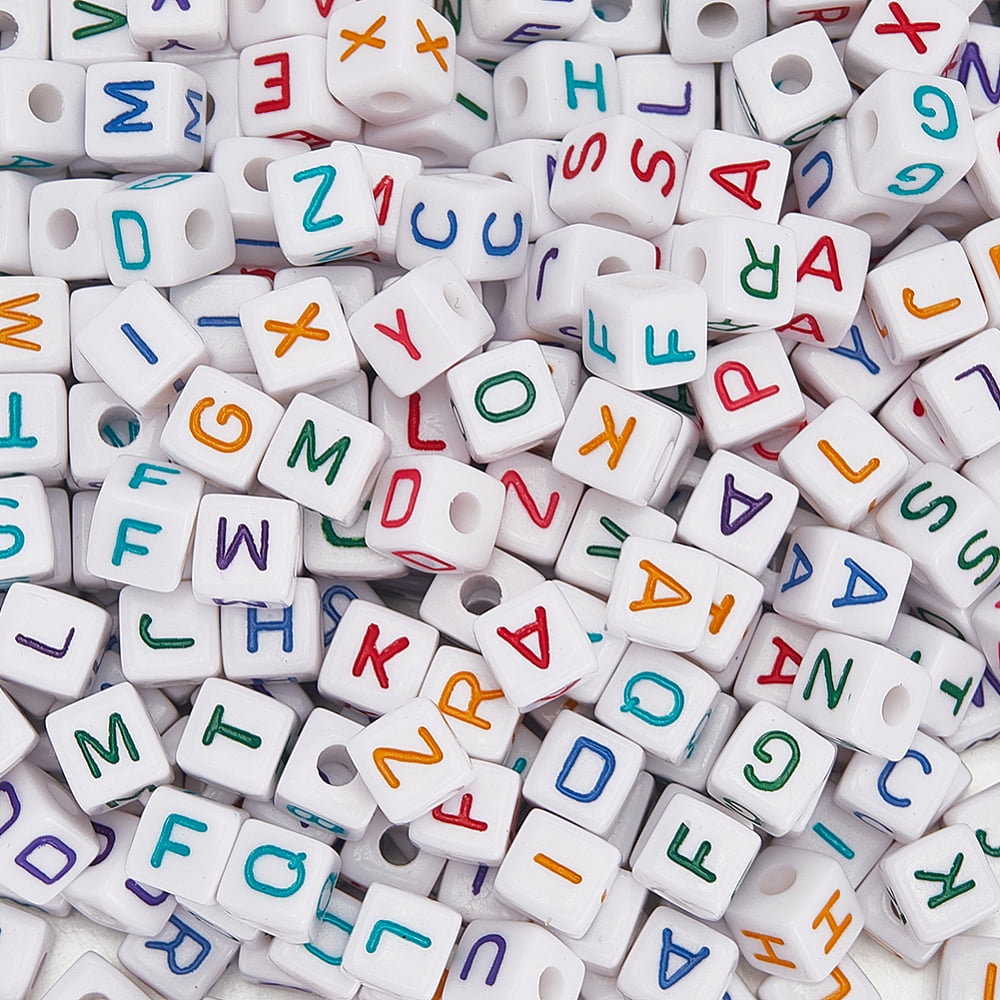 40OPcs Acrylic Horizontal Hole Letter Beads Cube Mixed Color 10mm Hole: 3mm