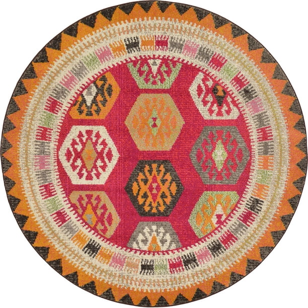 Unique Loom Indoor Round Southwestern Traditional Area Rugs Pink 6 0 X Com Unique Loom Indoor Round Southwestern, Round Southwestern Area Rugs