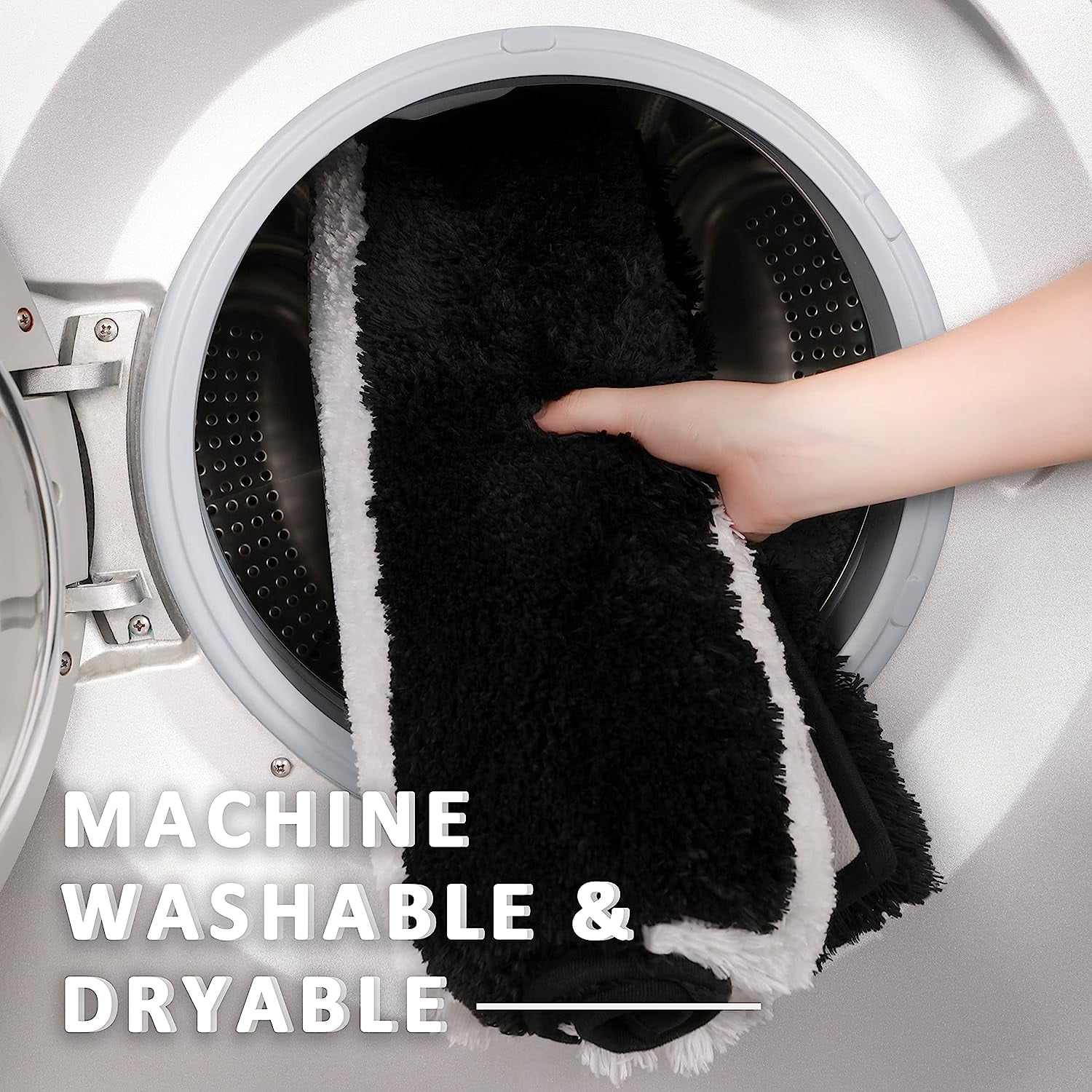 Extra Thick Plush Bathroom Rugs Non Slip Absorbent Soft Microfiber Bath Mat Machine Washable Fluffy Shaggy Rug 17x24 Black and White