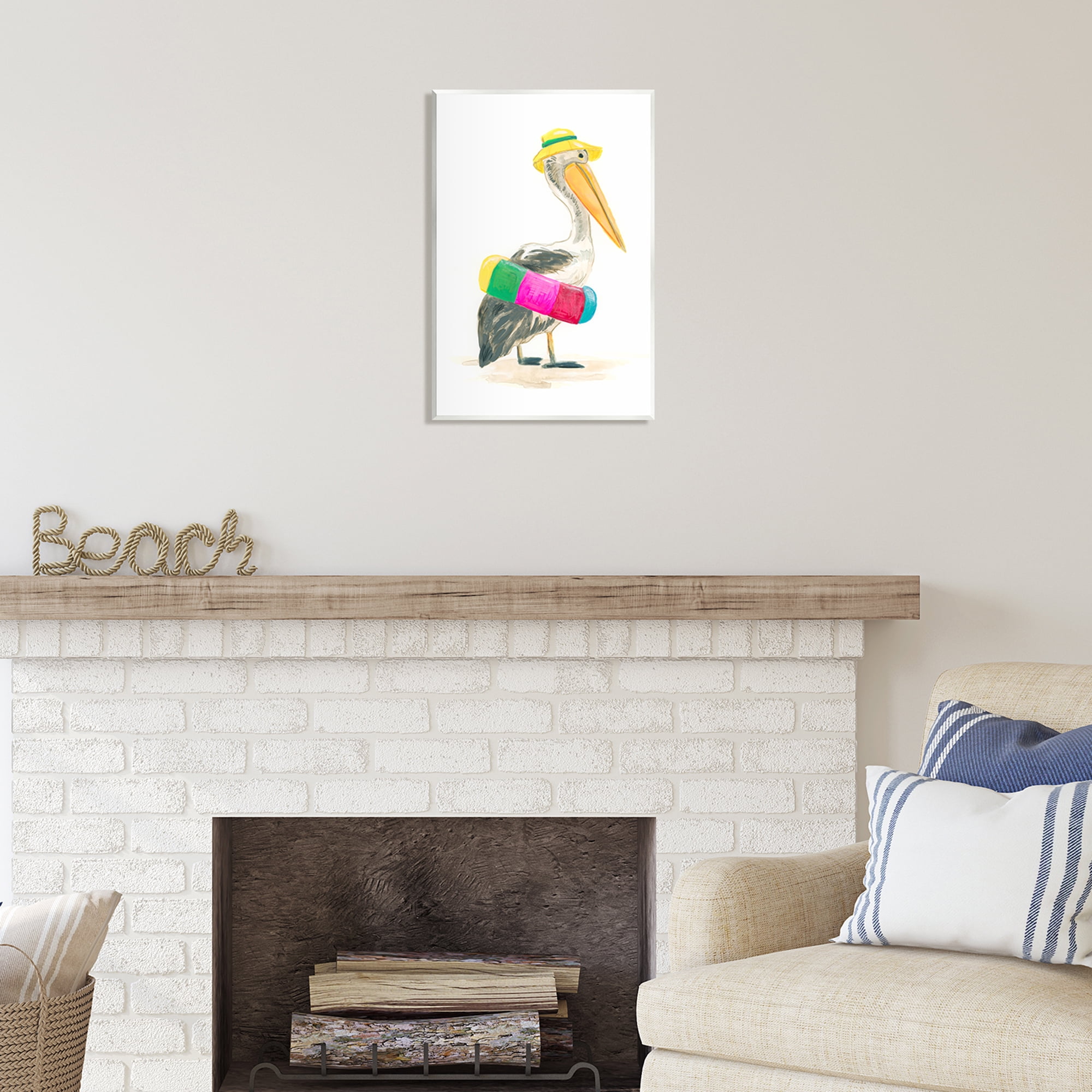 Stupell Industries Pelican & Beach Tube Animals & Insects Painting Unframed Art Print Wall Art, 13 x 19