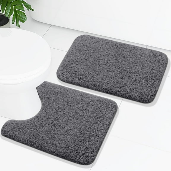 Smiry Microfiber Bathroom Rugs 2 Piece Set, Soft Non-Slip Absorbent Bath Mat And U-Shaped Toilet Contour Rug (24"x20" 30"x20", Grey)