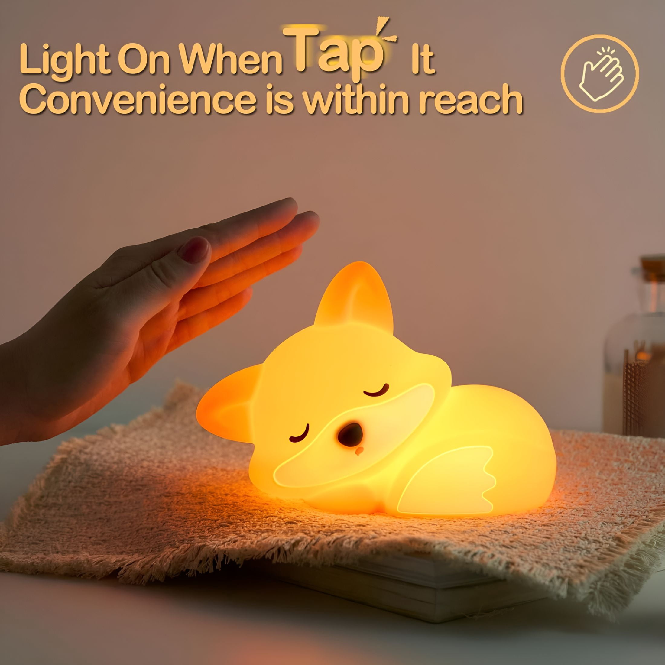 HIBIBUD Fox Night Light,Led Soft and Fluffy Novelty Animal Lamp,Food Grade Silicone,2 Level Dimmable,Nursery Nightlight for Desk Decor,Funny Gifts Stuff for Boys Girls Baby