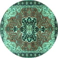 thumbnail image 1 of Ahgly Company Machine Washable Indoor Round Medallion Turquoise Blue Traditional Area Rugs, 3' Round, 1 of 4