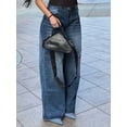 thumbnail image 4 of Women's High - Waisted Wide - Leg Jeans Loose Fit Fashion Casual Retro Casual Trend Cotton Denim Classic Button Pocket Design Multiple Washes (Black/Blue/Gray) Fashion Everyday Pants, 4 of 5