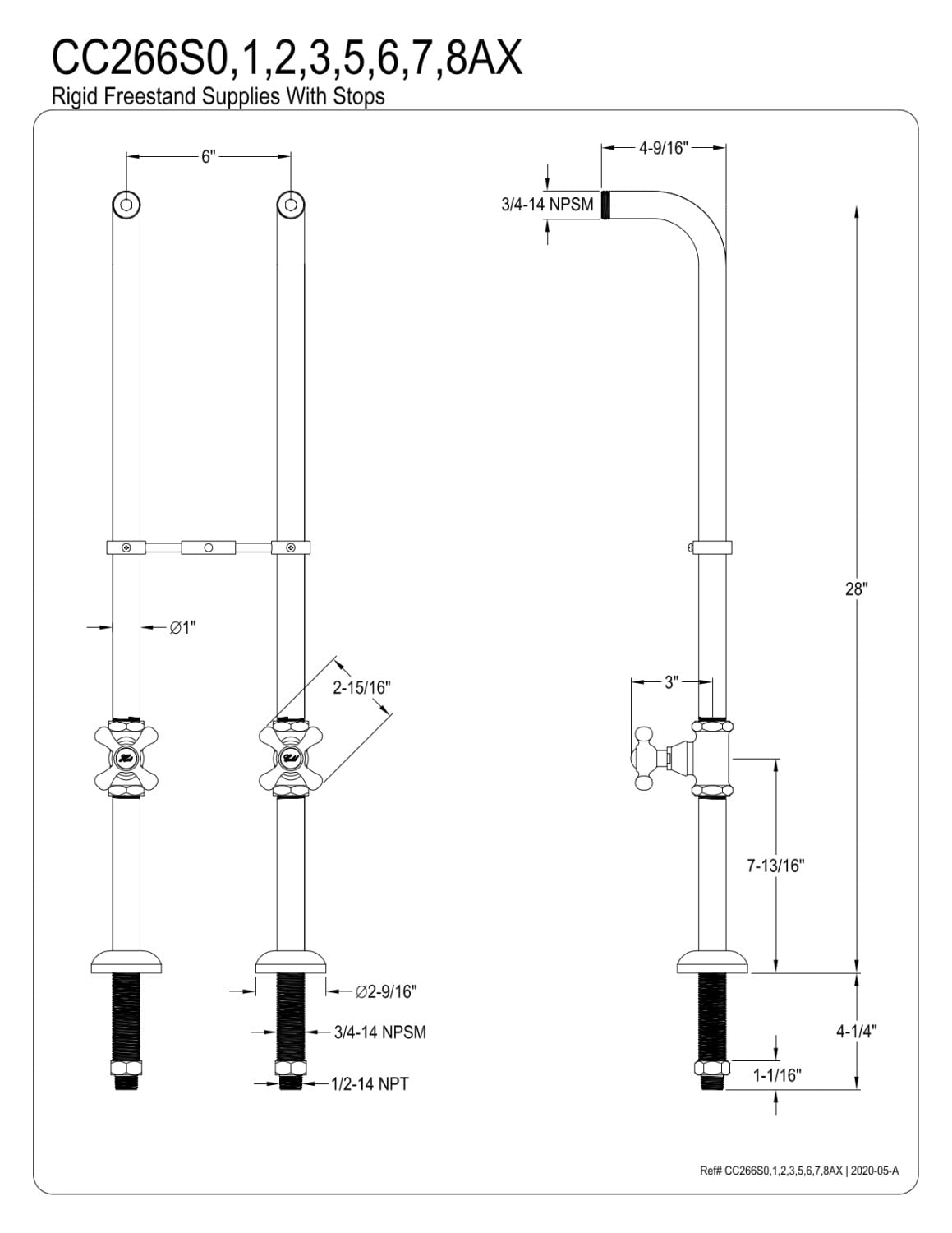 Kingston Brass CC266S3AX Freestanding Supply Line Package, Antique Brass
