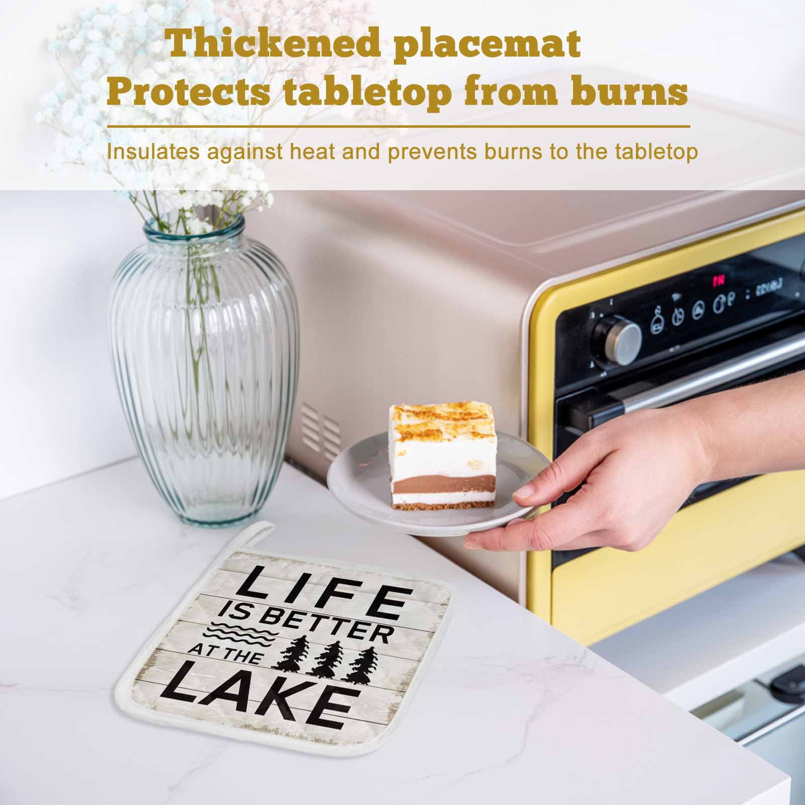 Life Is Better at The Lake Pot Holders for Kitchen Heatproof Potholder, 5 Pack Rustic Black Artistic Aesthetics Hot Pads Multipurpose Oven Pads Cloth Potholders Trivet for Cooking Baking