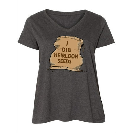 

Inktastic I Dig Heirloom Seeds with Seed Bag Women s Plus Size V-Neck