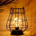 thumbnail image 3 of Metal Cage Outdoor lantern, Decorative Battery Powered Cordless Lamp with Warm White Fairy Lights (Black), 3 of 7