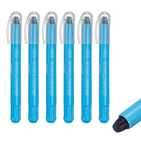 Blue Gel Highlighters, 6 Pack Gel High Lighters No Bleeds Highliters Pens Wax Crayon Neon Clear View Bright Marker Pen Twist Up Gel Stick Cute for Books Office Adults
